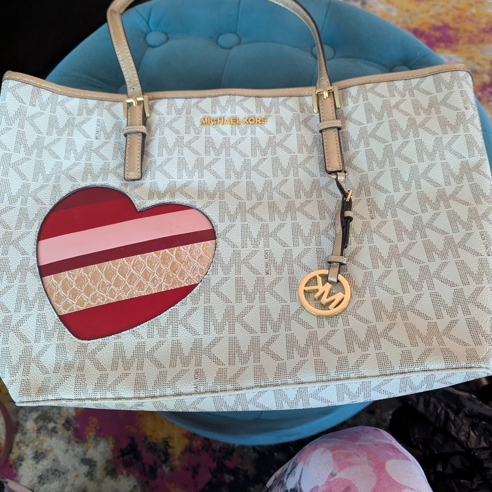 Michael Kors Cream and Red Heart Tote